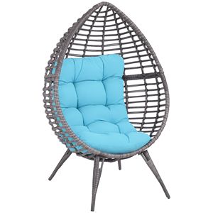 Poltrona a uovo in rattan blu cielo con cuscino - Product Image 1