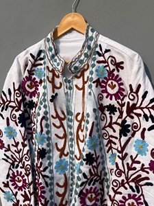 Handmade Kashmiri Suzani Embroidery Cotton <b>Jacket</b> Outerwear Indian Traditional Crew Neck Full Sleeve Short <b>Jacket</b> - Product Image 4