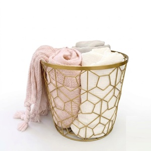 Deluxe Quality Gold Geometric Wire Laundry <b>Basket</b> Metal Storage <b>Hamper</b> For Bathroom Decorative Clothes Organizer <b>Basket</b> - Product Image 1