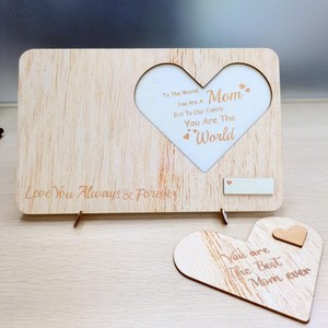 Heart Shape Wooden Photo <b>Frame</b> <b>With</b> Engraved Mom Quote Tabletop Display Handmade Creative Design - Product Image 4