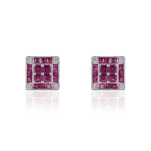 Magnifiques boucles d'oreilles en argent sterling 925 avec rubis naturel et diamants, pierres de naissance de juillet, pour un usage quotidien féminin - Product Image 1