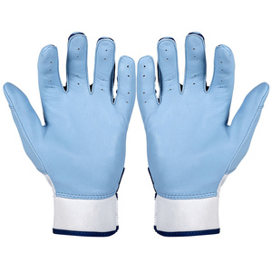 Professional Sky Blue Baseball Batting Gloves | Custom Genuine Leather Adult Soft Tacky Grip Impact Cushioned Batting Gloves - Product Image 2