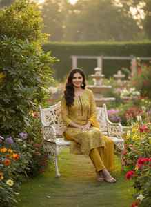 Tenue ethnique indienne en rayonne slub, prêt-à-porter, ensemble Salwar Kameez avec motifs imprimés, pour les fêtes et les occasions décontractées. - Product Image 3