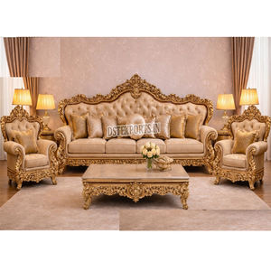 Luxurious Imperial Style Gold Finish Hand Carved <b>Sofa</b> <b>Set</b> High Quality Comfortable 5 Seaters Wooden Living Room Furniture USA - Product Image 1