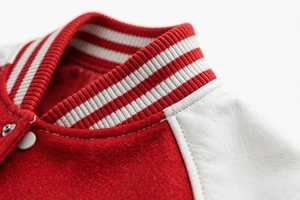 Veste universitaire pour homme en laine avec manches en cuir, style baseball, patch brodé, col rond, décontractée, hiver, polaire, streetwear - Product Image 5