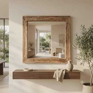 Rustic Solid Wooden Frame Wall <b>Mirror</b> Decorative Handcrafted Timber Framing Vanity Accent <b>Mirror</b> for Home Living Room Hotel Deco - Product Image 1