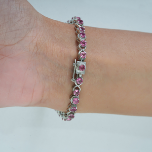 Gorgeous Design <b>Infinity</b> Knot Style 925 Sterling Silver 100% Authentic Pink Tourmaline Prong Set Tennis <b>Bracelet</b> - Product Image 4