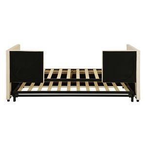 Divano letto imbottito beige a una piazza e mezza con letto estraibile a scomparsa - Product Image 5