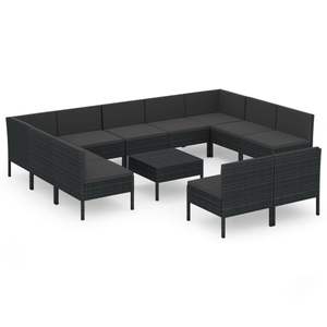 Ensemble de salon de jardin en rotin PE noir avec structure en acier thermolaqué et polyester, mobilier d'extérieur durable - Product Image 2