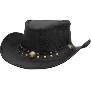 Wholesale <b>Sun</b> <b>Shade</b> Leather Cowboy Hats Custom Made Cowhide Premium Western Casual Hats For Online Sale - Product Image 6