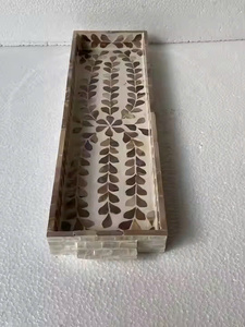 Set of 2 rectangular mother-of-pearl inlaid <b>trays</b> for cups. <b>Kitchen</b> serving <b>trays</b>, various designs. - Product Image 3