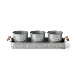Nouvel ensemble de pots à fleurs rustiques en métal galvanisé avec plateau pour décoration de jardin intérieur/extérieur, taille et forme personnalisables - Product Image 2