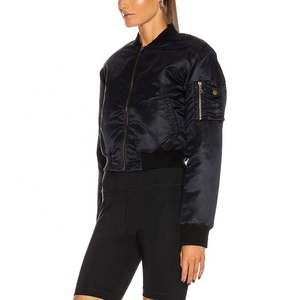 Chaqueta de bombardero negra de nuevo estilo al por mayor abrigo de invierno de satén personalizado para hombre y mujer chaqueta de cuero de moda para hombre y mujer - Product Image 5