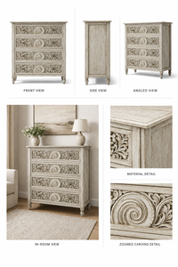 ตู้ลิ้นชักไม้แกะสลักลายเกลียวจากซัพพลายเออร์อินเดีย 4 ลิ้นชัก สำหรับตกแต่งภายในทั้งแบบโมเดิร์นและแบบดั้งเดิม สำหรับสั่งซื้อจำนวนมาก - Product Image 3