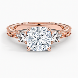 Bague de fiançailles en moissanite taille coussin en or blanc avec pierres latérales ornées - Product Image 5