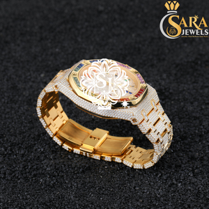 Gran oferta de reloj de diamantes de moissanita de oro rosa de lujo banda de acero inoxidable resistente al agua de cristal completo para hombres y mujeres para exportación - Product Image 2