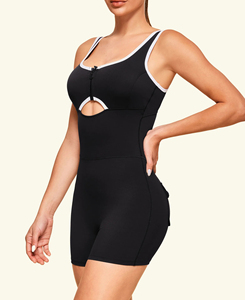 Custom Made Women's Black High Waist Sleeveless <b>Jumpsuit</b> With Zipper And Hollow Design For Gym Spring Summer <b>Workout</b> Wear - Product Image 1