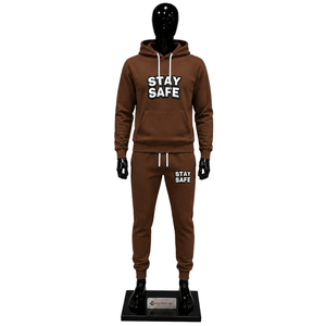 Conjunto de Sudadera con Capucha y Pantalones Deportivos para Hombre, Color Marrón, Manga Larga, Informal, 100% Algodón, Cierre con Cordón, Impresión por Transferencia de Calor - Product Image 1