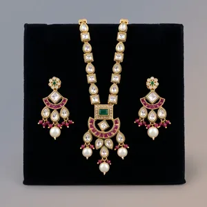 Collier en or plaqué or avec boucles d'oreilles pour femmes, bijoux de mariage, style classique, zircon et perles d'imitation - Product Image 2