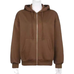 Sweat-shirt à capuche zippé tendance pour homme, couleur unie, en molleton bouclette, coupe décontractée oversize, tricoté pour l'automne, manches classiques - Product Image 1