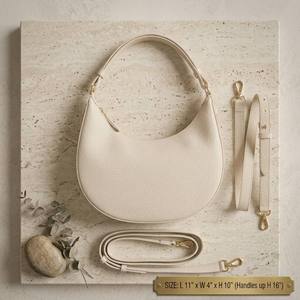 Women Half Moon Shoulder Bag PU Waterproof <b>Zip</b> Closure Fashion Minimalist Style Daily Use 18x4x18 Inches - Product Image 3