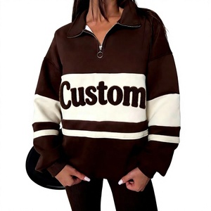 Nuevas llegadas: Sudadera personalizada con cuello alto y cremallera de 1/4, sudadera con media cremallera, sudadera oversize con bordado flocado y logo frontal. - Product Image 1