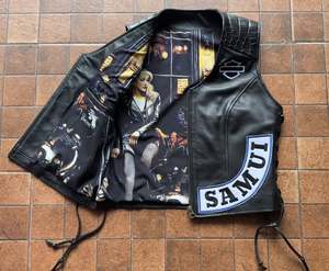 Chaleco de Motociclista de Cuero Vacuno Genuino con Cuello Alto - Product Image 3