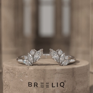 14K Solid Gold Marquise Lab Grown Diamond <b>Open</b> <b>Ring</b> Floral Cluster Leaf Design Adjustable Wedding Band for Women - Product Image 3