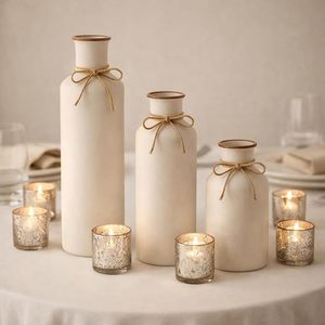 Ensemble de vases en céramique blanche, style moderne farmhouse, vases de table en forme de bouteille, vases décoratifs pour le salon, étagère à livres - Product Image 1