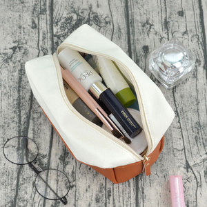 Minimalist Rectangle Canvas Toiletry Bag <b>White</b> Orange Portable Storage Pouch for Travel and Daily Use - Product Image 4