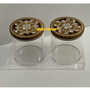 Luxury Acrylic <b>Storage</b> Jar Set with Wooden Mother of Pearl Inlay Lids <b>Clear</b> Organizer <b>Containers</b> with Display Tray for Home - Product Image 3
