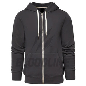 Sweat-shirt à capuche zippé noir pour homme avec imprimé frontal, coupe classique, décontracté, pour l'automne - Product Image 1