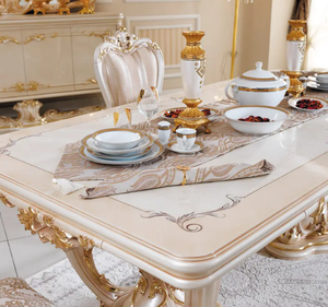 Juego de Comedor Rectangular de Madera de Teca Blanca de Lujo, Tallado Europeo, Estilo Antiguo, Ecológico, Muebles de Comedor para Hotel - Product Image 3