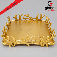 Plateau de service de luxe en métal imitation bois de cerf, de qualité supérieure, pour la décoration de mariage, plateau carré doré, vaisselle de restaurant