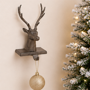 Wholesale Heavy Duty Cast Iron Reindeer <b>Stocking</b> <b>Holder</b> For Fireplace Mantle Rustic Antique Brown Stag Head Christmas <b>Stocking</b> - Product Image 2