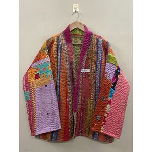 Handmade 100% Cotton Patchwork kantha Kimono <b>Jacket</b> Full Sleeve Shawl Collar Eco-Friendly Women's Wear <b>jacket</b> - Product Image 5