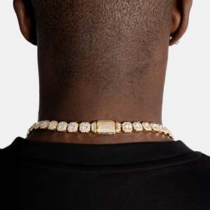 Men's 18K Gold Filled Brilliant Cut Hiphop Tennis Chain <b>Statement</b> <b>Necklace</b> Bezel Setting Luxury Everyday Wear - Product Image 4