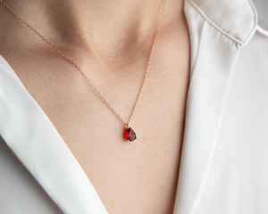 Colgante de Rubí para el Mes de Julio, Forma de Pera, Plata de Ley 925, Chapado en Oro Rosa de 14K, Regalo, Joyería Fina para Fiestas - Product Image 3