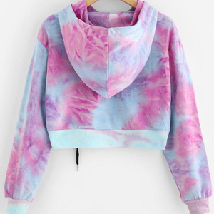 Sweat-shirt à capuche court pour femme, imprimé galaxie, manches longues, décontracté, pour le printemps, en polyester tricoté - Product Image 5