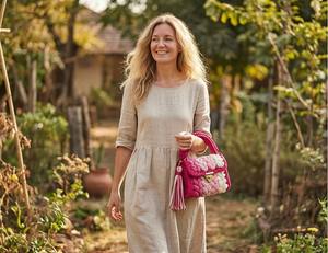 Bolso de Mano Trenzado Hecho a Mano en Tonos Rosa y Blanco con Dos Correas de Perlas, Bolso de Hombro Estilo Boho, Tejido con Cordón de Algodón para Mujer - Product Image 3