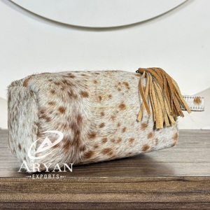 New Arrival 2025 Latest Designer Hair on Cowhide Leather Tassel Zipper Toiletry Bag <b>Makeup</b> Cosmetic <b>Storage</b> Travel Organizer <b>Box</b> - Product Image 1