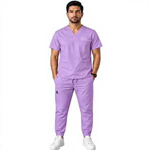Ensemble de blouses médicales pour hommes, col en V, gris, tissu tissé en coton et polyester, uniformes d'hôpital - Product Image 1