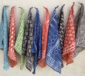 Wholesale Square Block Print Bandana Cotton Handmade <b>Head</b> Scarf Indian Floral Boho Hair <b>Wrap</b> Striped Border Neckerchief - Product Image 2