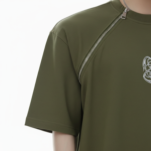 เสื้อยืดโอเวอร์ไซส์ผู้ชายขายส่ง ผ้าฝ้าย 100% ดีไซน์ซิปคู่ ตราโครเมียม เสื้อฤดูร้อน ผลิตตามสั่งจากโรงงาน เสื้อยืดโอเวอร์ไซส์ - Product Image 6