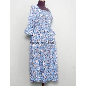Vestido Maxi de Verano para Mujer, 100% Algodón, Hecho a Mano, Ecológico, Transpirable, Holgado, con Estampado Floral, Cuello en V, Manga Abullonada, Cintura Natural, para Uso Diario - Product Image 5