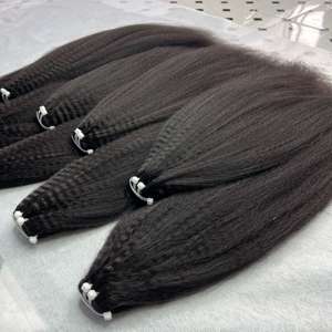 Hot Selling 100% Raw Virgin <b>Kinky</b> <b>Straight</b> Human <b>Hair</b> Extensions Black for Black Women Natural Color - Product Image 4