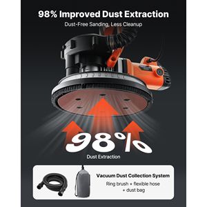 Levigatrice Elettrica per Cartongesso da 1150W con Strumento per la Rimozione di Controsoffitti a Popcorn, 5 Velocità Variabili, Aspirazione Polvere 800-1 per Dischi Abrasivi - Product Image 3