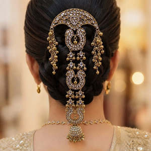 Coiffe vintage en pierres Kundan pour femmes - Pince à cheveux en plastique faite à la main pour mariage, anniversaire et Halloween - Product Image 1