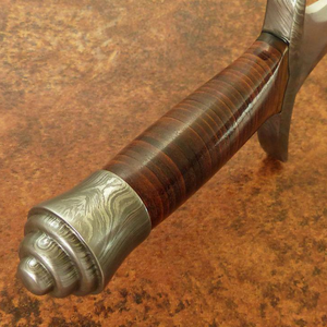 Couteau de chasse Bowie artisanal en acier D2 avec manche en cuir brun, lame fixe argentée, garde décoratif, couteau de camping en plein air - Product Image 4
