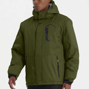 Men's Olive Green Waterproof Hooded Hard Shell <b>Jacket</b> <b>With</b> Zip Fly And <b>Pockets</b> For Winter Outdoor Use - Product Image 1